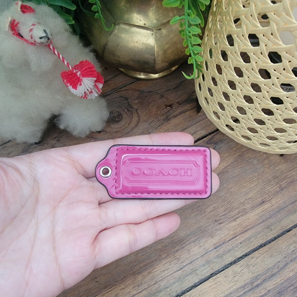 Coach Maroon Pink Leather Bag Charm Hang Tag Pendant